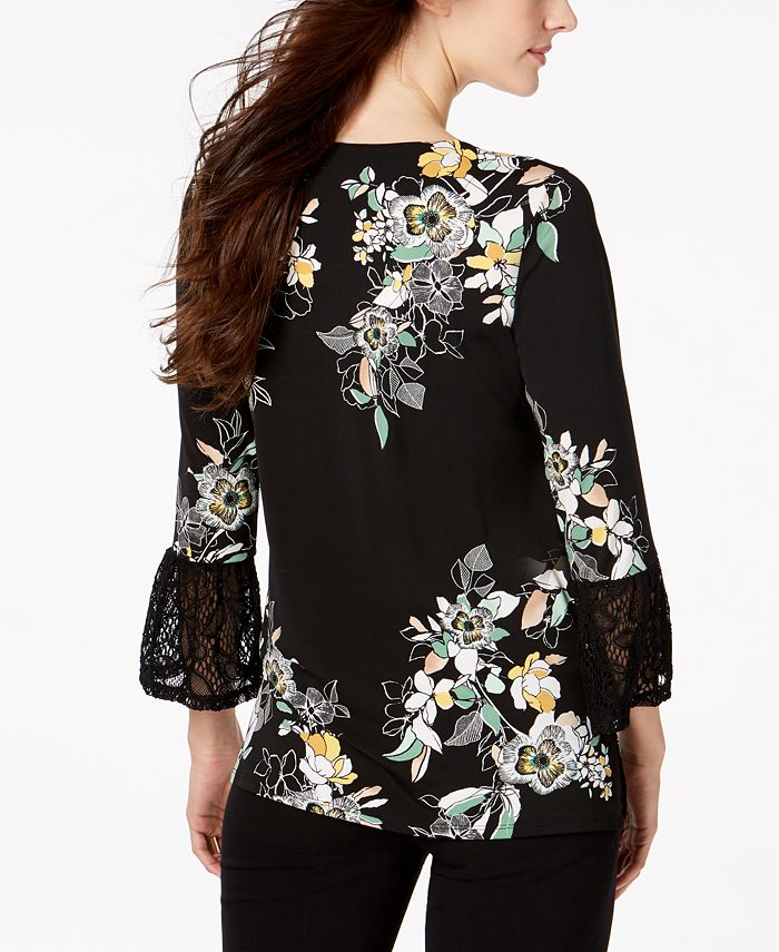JM Collection Printed Bell-Sleeve Top, Created for Macy's & Reviews ...
