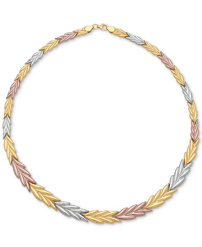 Macy's - Tri-Color Chevron Stampato Collar Necklace in 14k Gold, White Gold and Rose Gold