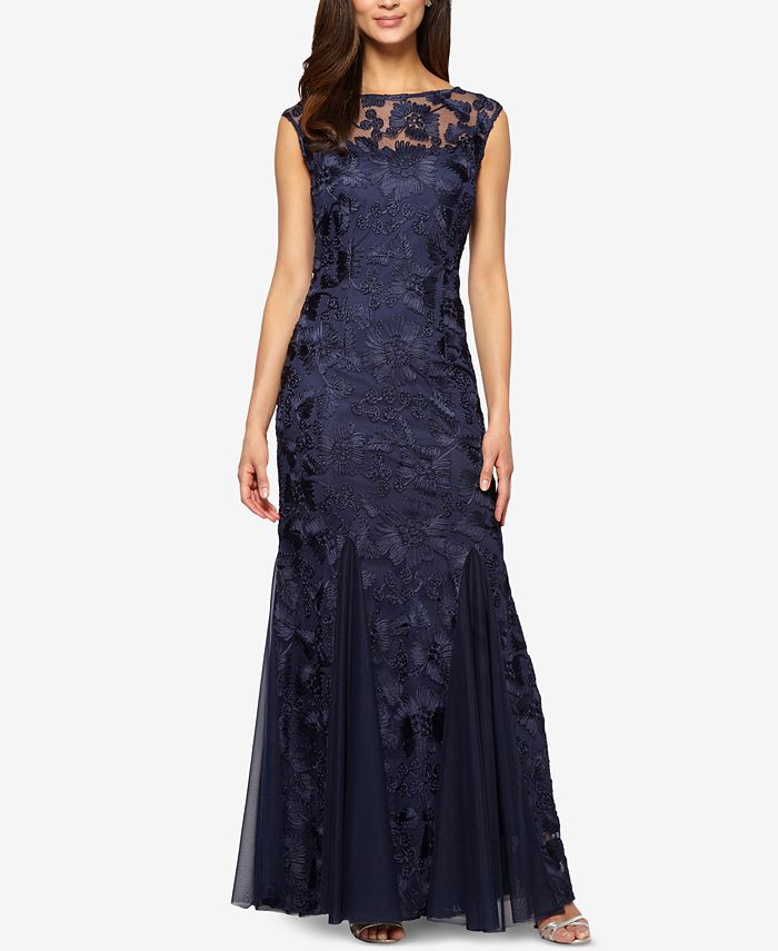 Alex Evenings Petite Embroidered Illusion Gown - Macy's