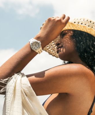 Women's Marine Star Diamond-Accent White & Silver-Tone Ceramic Bracelet Watch 37mm