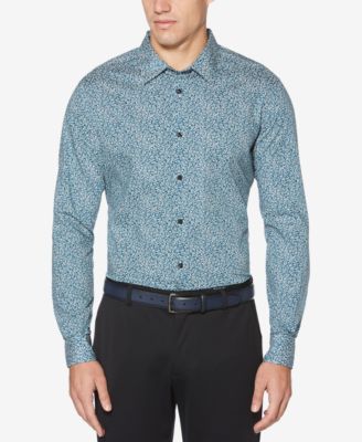 Perry Ellis Camicia Uomo Maniche Corte Con Stampa Floreale - Tessuto Elasticizzato, Collo A Punta