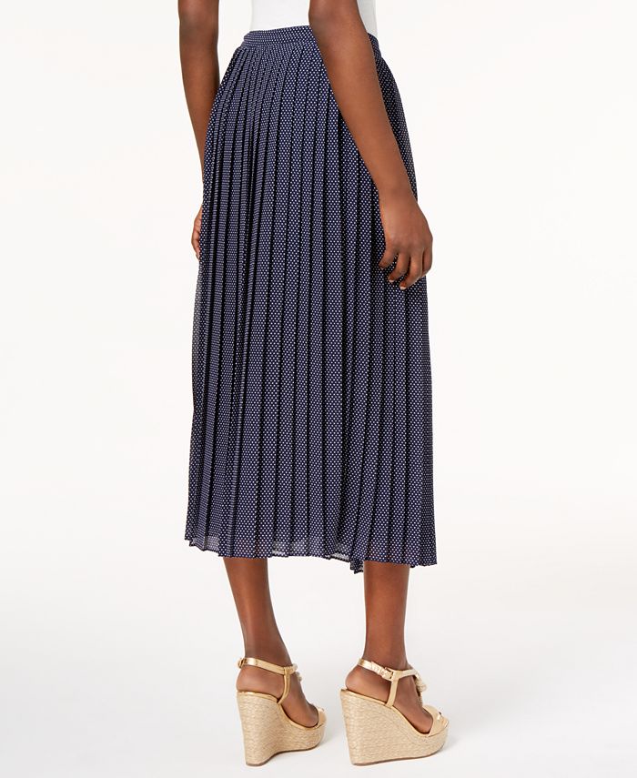 Gratoryna Women's Polka Dot Midi Skirt - High Elastic Waist With Pockets, Pleated A-Line