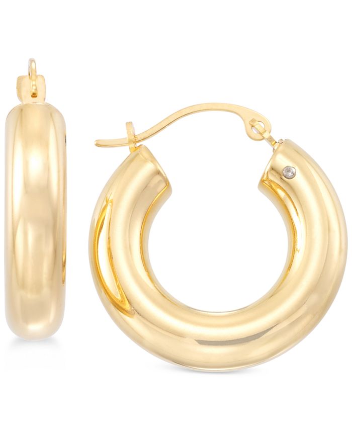 Signature Gold Diamond Accent Huggie Hoop Earrings in 14k Gold over