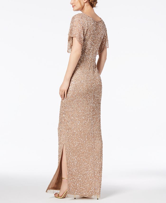 adrianna papell flutter sleeve stardust glitter knit gown
