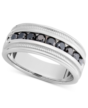 image of Men-s Sterling Silver Ring, Black Diamond Band (1 ct. t.w.)