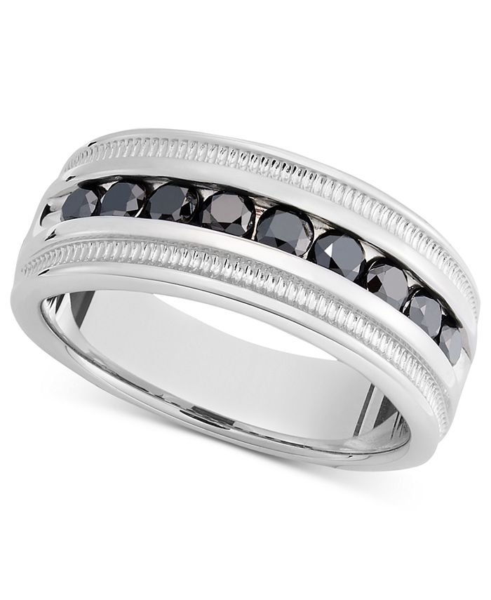 GemApex Mens Black Diamond Wedding Band Sterling Silver Ring Round Single Row Diagonal Set Polished Fancy 1/8 ctw