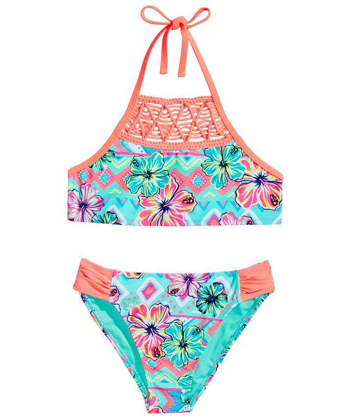 Breaking Waves 2-Pc. Floral-Print Bikini Swimsuit, Big Girls - Macy's
