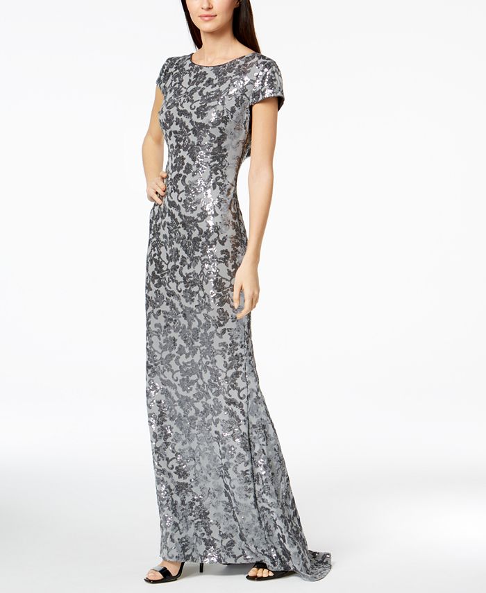 Calvin klein draped back sequin hotsell gown