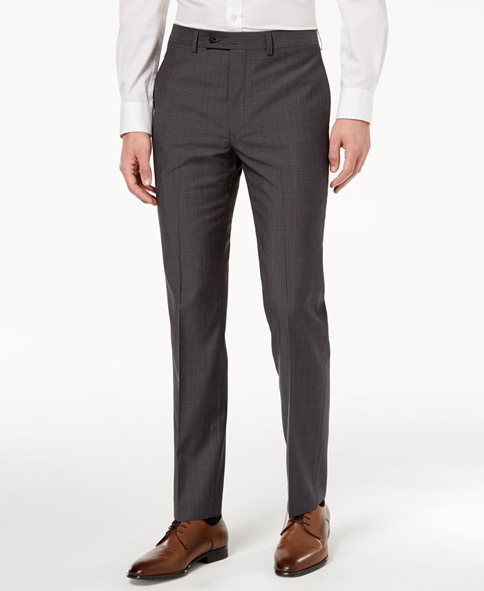 Calvin Klein Men's Slim-Fit Stretch Mini-Grid Dress Pants - Macy's