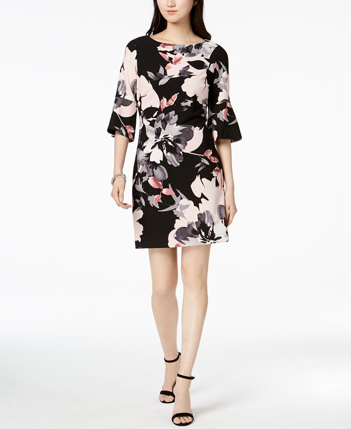 Vince Camuto Floral-Print Bell-Sleeve Dress - Macy's