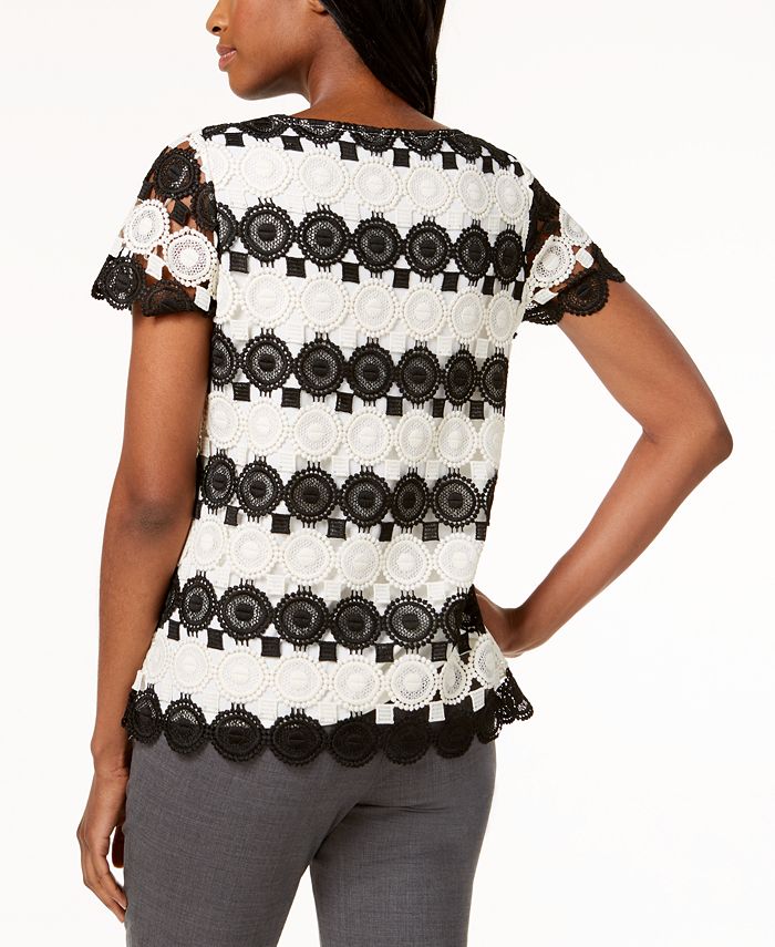 Charter Club Petite Colorblocked Lace Top, Created for Macy's - Macy's