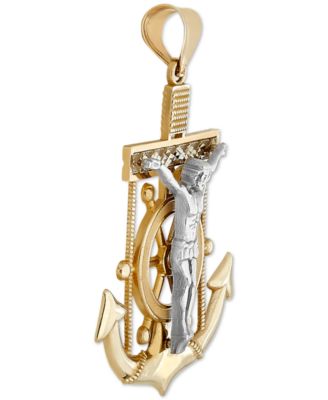 Men's Mariner Cross Pendant in 14k Gold & White Gold
