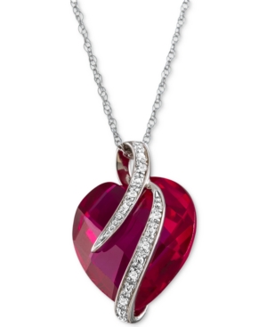 Macy's Lab-created Ruby (10-3/4 Ct. T.w.) & White Sapphire Accent 18" Heart Pendant Necklace In Sterling Si In Ruby