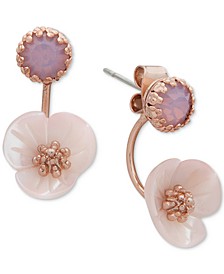 Gold-Tone White Flower Front and Back Earrings