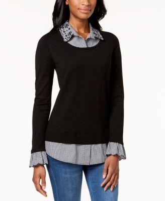 Layered-Look Embroidered Sweater 