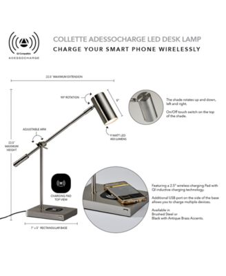 Collette LED Desk Lamp with Wireless Air Charger & USB Port