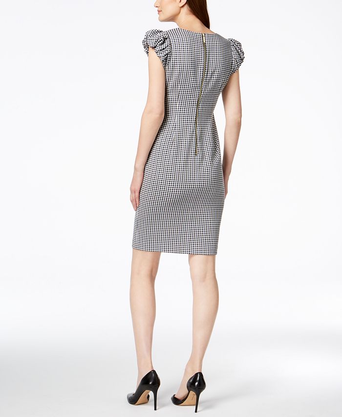 Calvin Klein Gingham-Print Puff-Sleeve Sheath Dress - Macy's