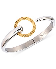 White Topaz Two-Tone Circle Cuff Bracelet (1/3 ct. t.w.) in Stainless Steel and Gold-Tone PVD Stainless Steel