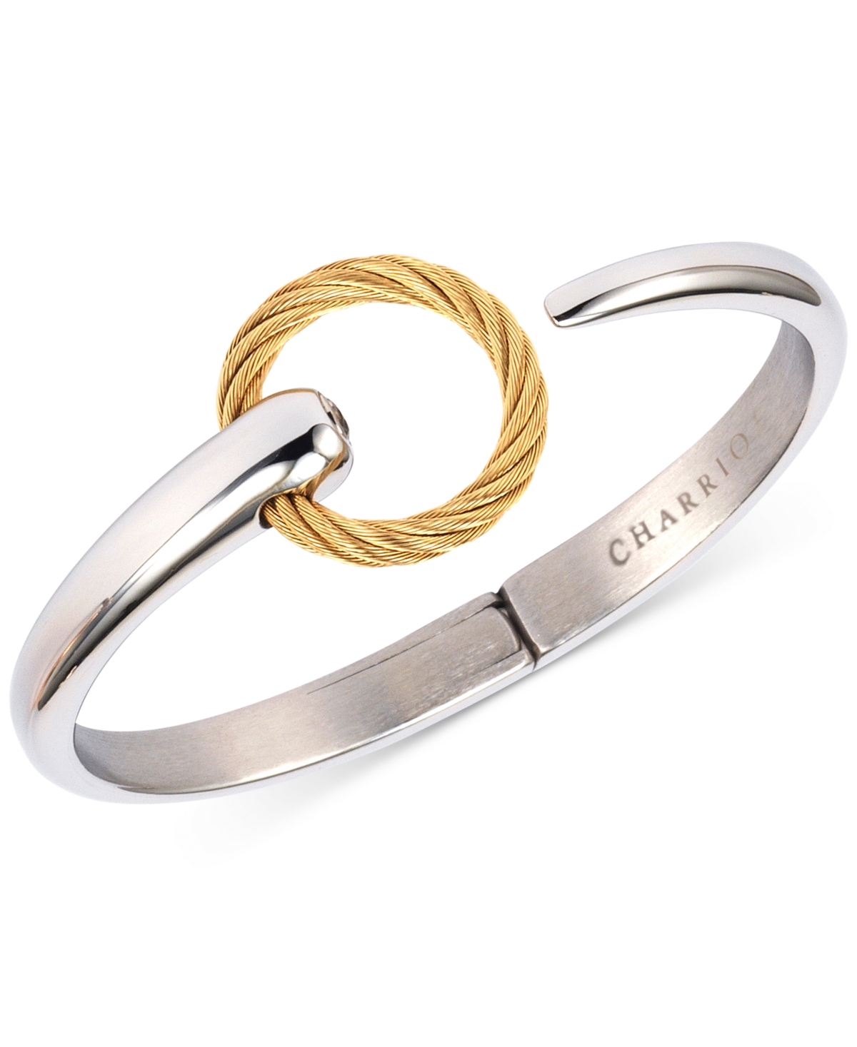 Charriol White Topaz Two-Tone Circle Cuff Bracelet (1/3 ct. t.w.) in Stainless Steel and Gold-Tone Pvd Stainless Steel