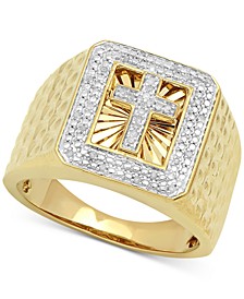 Men's Diamond Cross Ring (1/10 ct. t.w.) in 18k Gold-Plated Sterling Silver