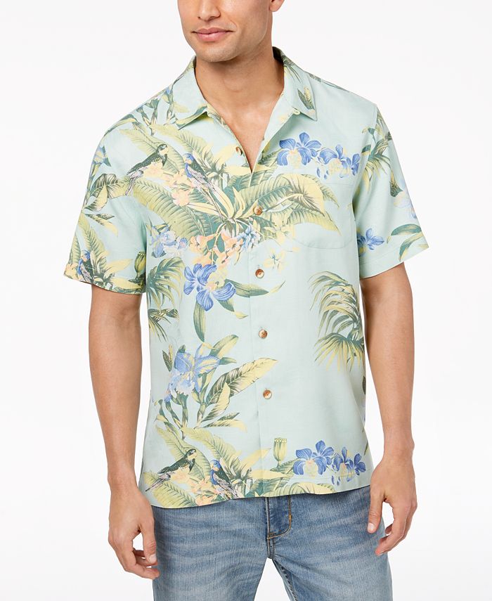 Tommy Bahama Men's Bird's Eye View Classic-Fit Tropical Print Silk Camp Shirt Navy Size XXX-Large