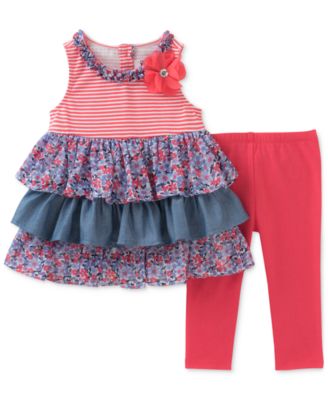 Kids Headquarters - 2-Pc. Tiered Ruffle Tunic & Leggings, Baby Girls