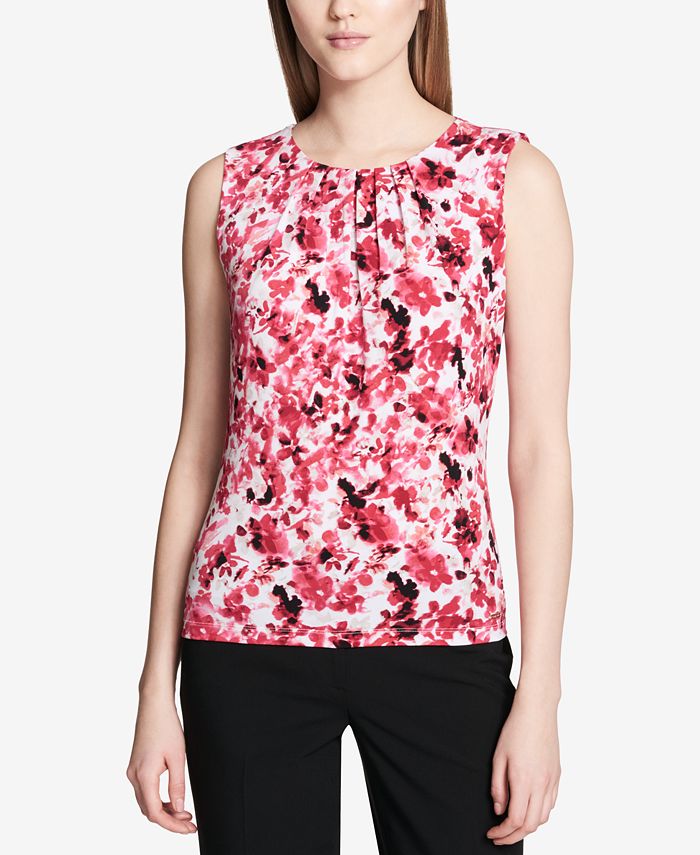 Calvin Klein Pleated Floral-Print Top & Reviews - Tops - Women - Macy's