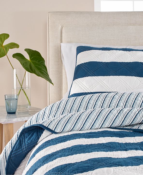 Martha Stewart Collection Cabana Stripe 100 Cotton Full/Queen Quilt