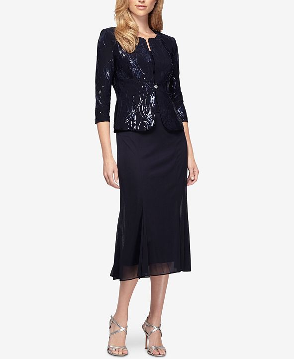Alex Evenings Sequined A-Line Midi Dress and Jacket & Reviews - Dresses ...