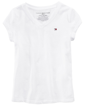 Tommy Hilfiger Kids' Big Girls Cotton V-neck T-shirt In White