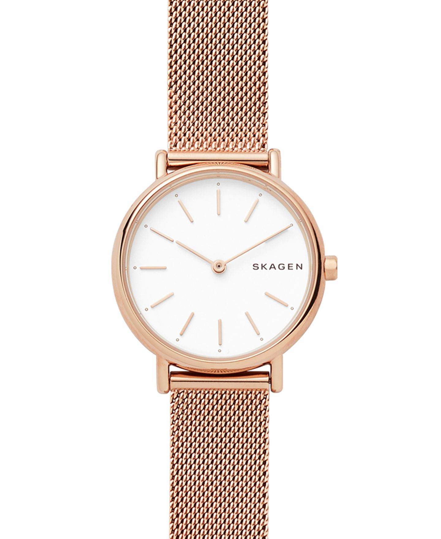 Женские часы Skagen Signatur Slim Rose Gold-Tone Stainless Steel Mesh Bracelet Watch 30mm — фото 1