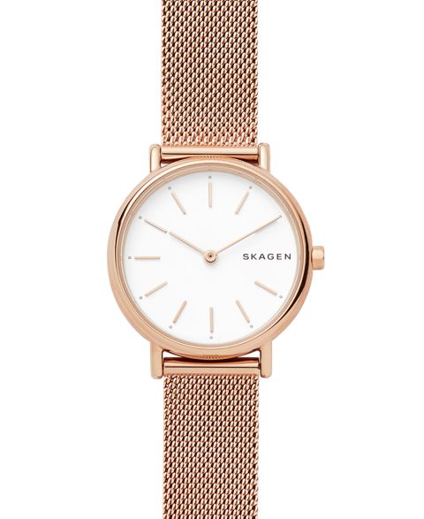 Женские часы Skagen Signatur Slim Rose Gold-Tone Stainless Steel Mesh Bracelet Watch 30mm