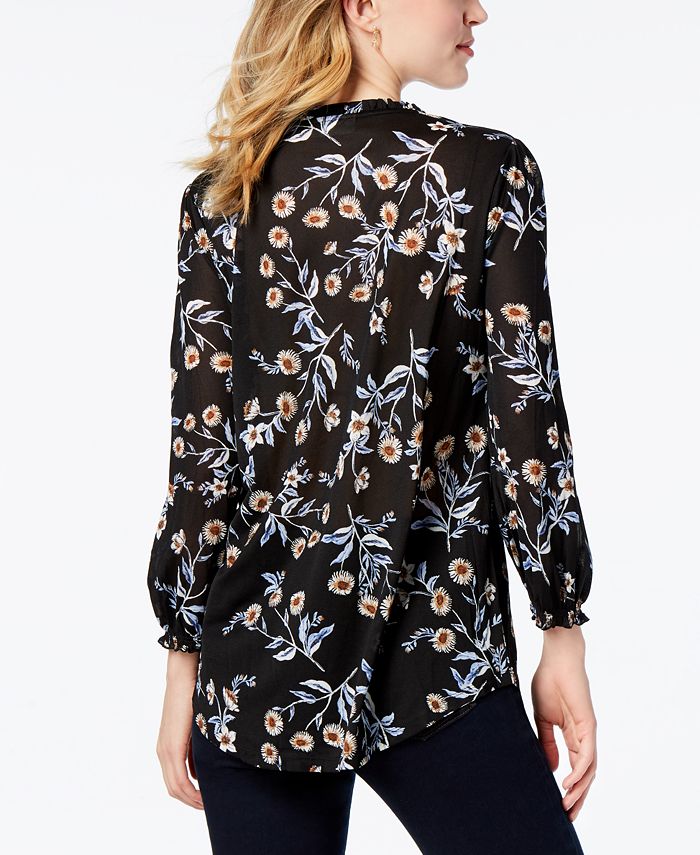 Style & Co Petite Printed Split-Neck Peasant Top, Created for Macy's ...