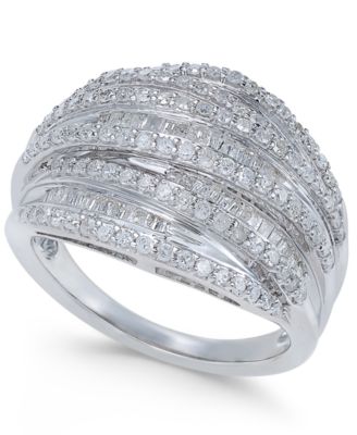 Macy's Diamond Multi-Row Cluster Ring (1 ct. t.w.) in Sterling Silver ...