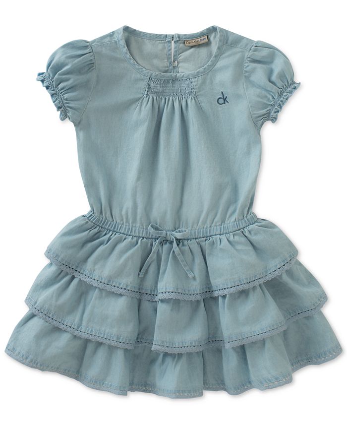 Calvin Klein Tiered Ruffle Denim Dress, Baby Girls - Macy's