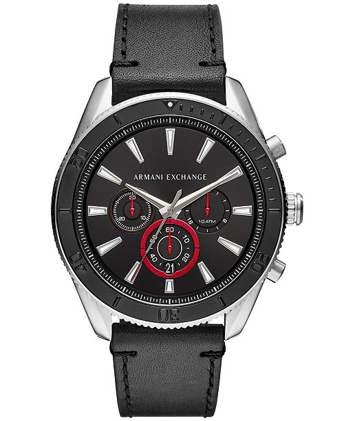 A|X Armani Exchange Men's Chronograph Black Leather Strap Watch 46mm ...