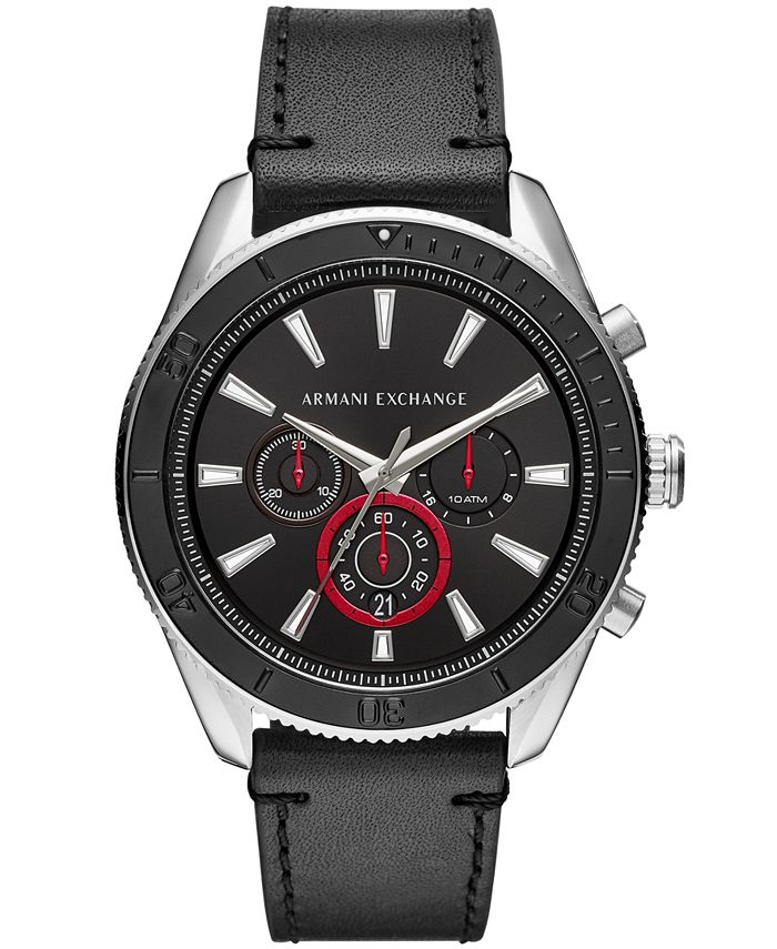 Armani exchange men's black leather strap watch hot sale