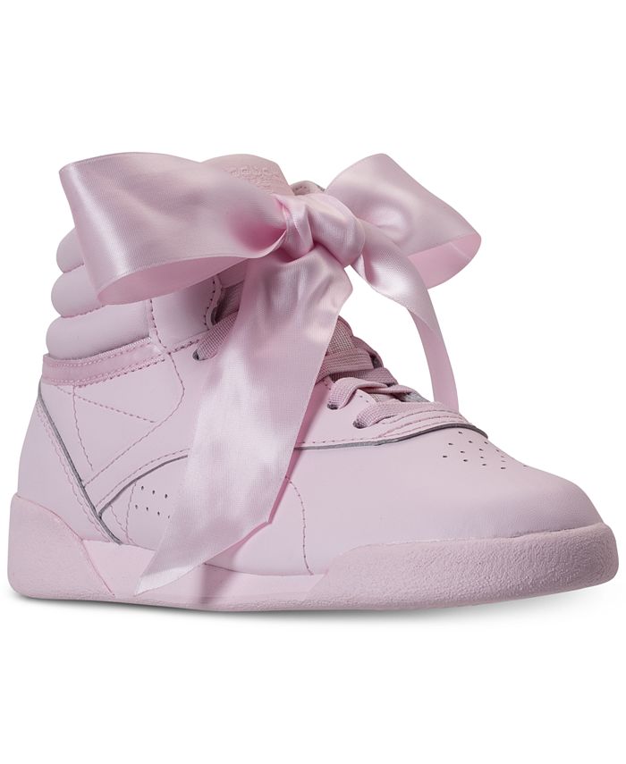 Reebok Little Girls' Freestyle Hi Satin Bow Sneakers from Finish Line & Reviews - Finish Line Kids' Shoes - Kids - Macy's