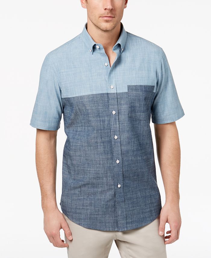 Club Room Men's Colorblocked Chambray Pocket Shirt, Created for Macy's ...