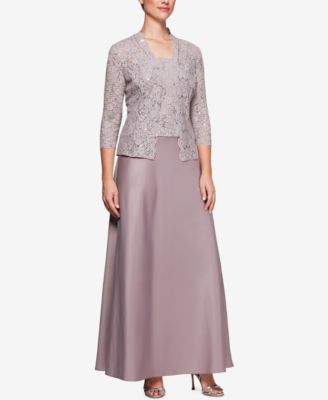 alex evenings sequined lace contrast dress