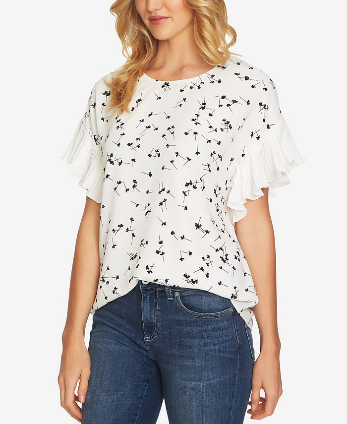 CeCe Printed Ruffle-Sleeve Top - Macy's