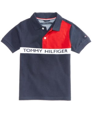 Shop Tommy Hilfiger Little Boys Logo Graphic Colorblocked Polo In Swim Navy