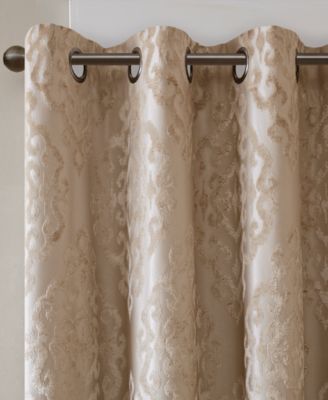 Mirage Knitted Jacquard Damask Total blackout curtains for bedroom, Silver grommet top fit up to 1.25 inches rod Single Curtain Panel for Living Room, Width 50 length 108 inches, Pitch Black Ambiance Champagne 1 Window Panel