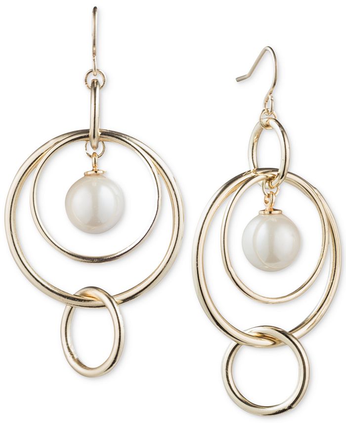 Lauren Ralph Lauren Gold-Tone Imitation Pearl Orbital Drop Earrings ...