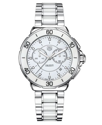 TAG Heuer Women's Chronograph Diamond (1/10 ct. t.w.) White Ceramic and Stainless Steel Bracelet Watch 41mm CAH1211.BA0863