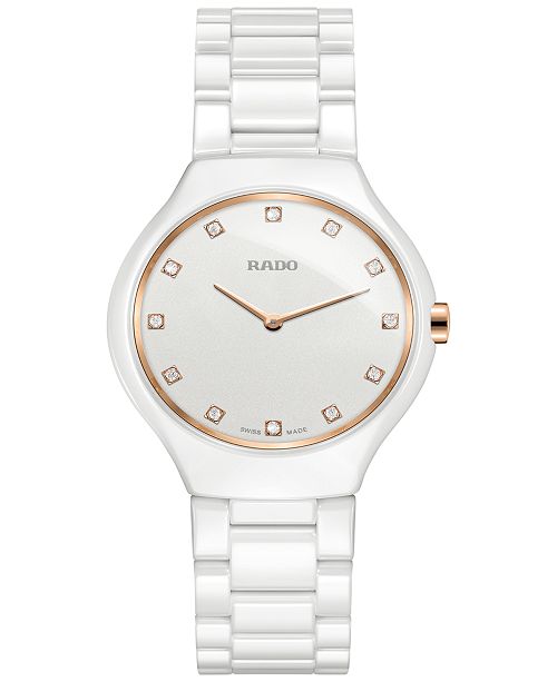 Rado Women S Swiss True Thinline Diamond Accent White High Tech Ceramic Bracelet Watch 30mm Reviews All Fine Jewelry Jewelry Watches Macy S