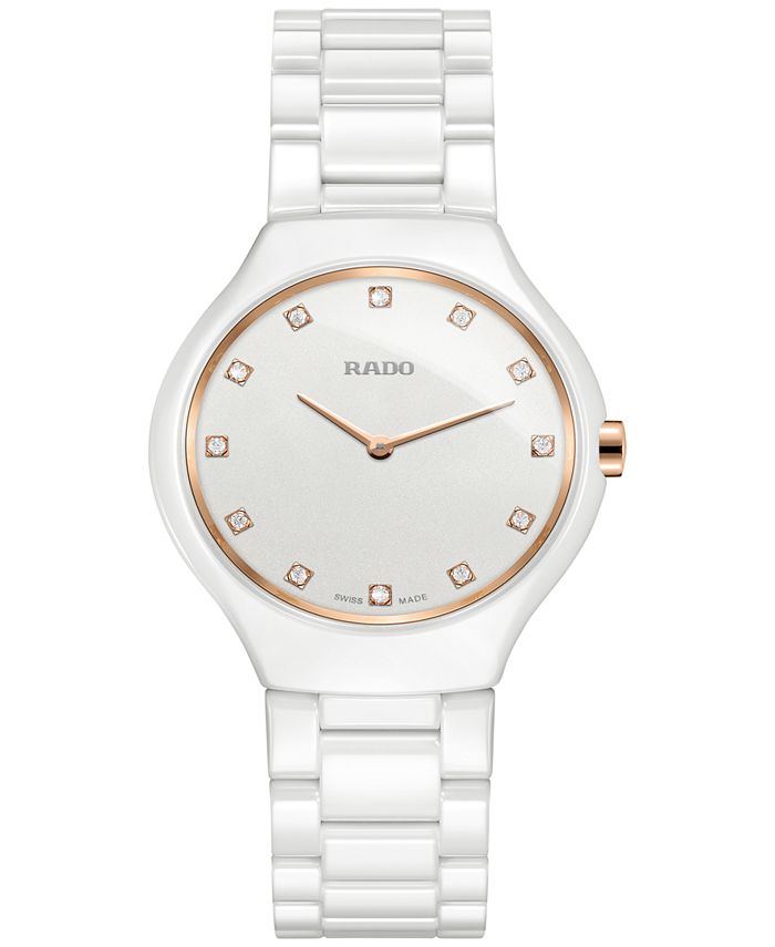 Rado - Women's Swiss True Thinline Diamond-Accent White High-Tech Ceramic Bracelet Watch 30mm
