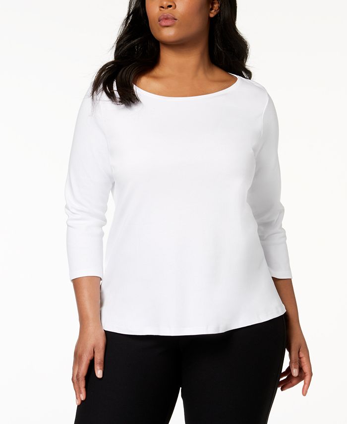 Eileen Fisher Plus Size Three Quarter Sleeve Ballet Neck Top Macy s