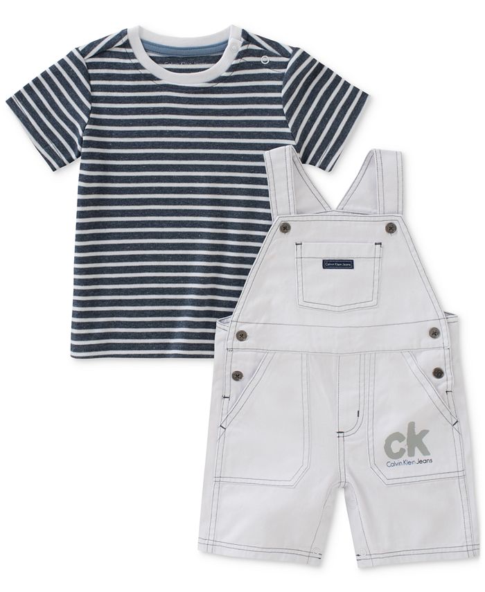Calvin Klein 2-Pc. Striped T-Shirt & Overall Set, Baby Boys & Reviews ...
