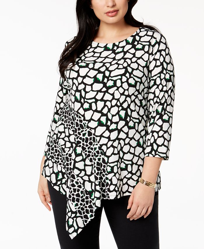 Alfani Womens Plus Size Asymmetrical Overlay Top Black Size 0x